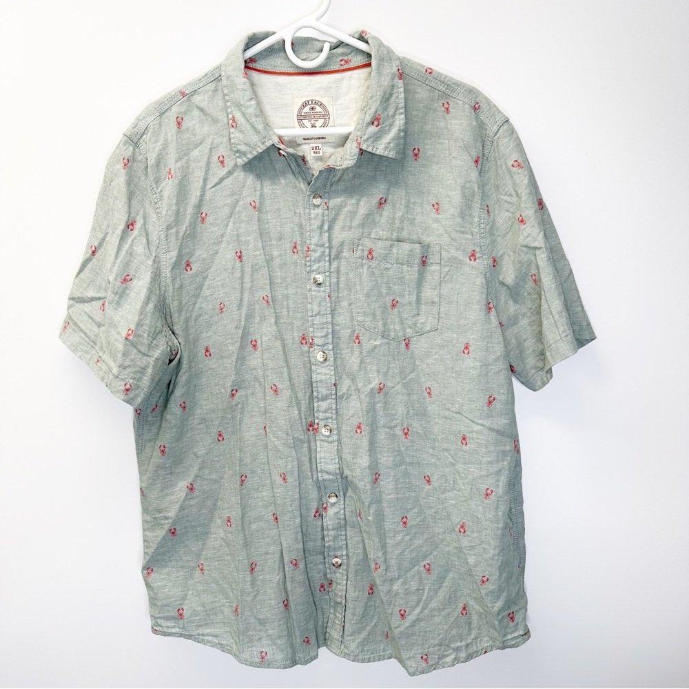 Fat Face Men’s Button Down Lobster Linen Cotton Short Sleeve Shirt Size 2XL